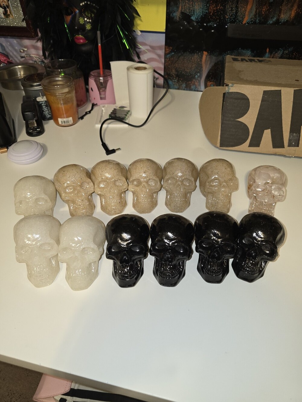 Set of 13 Hand Carved Crystal Skulls